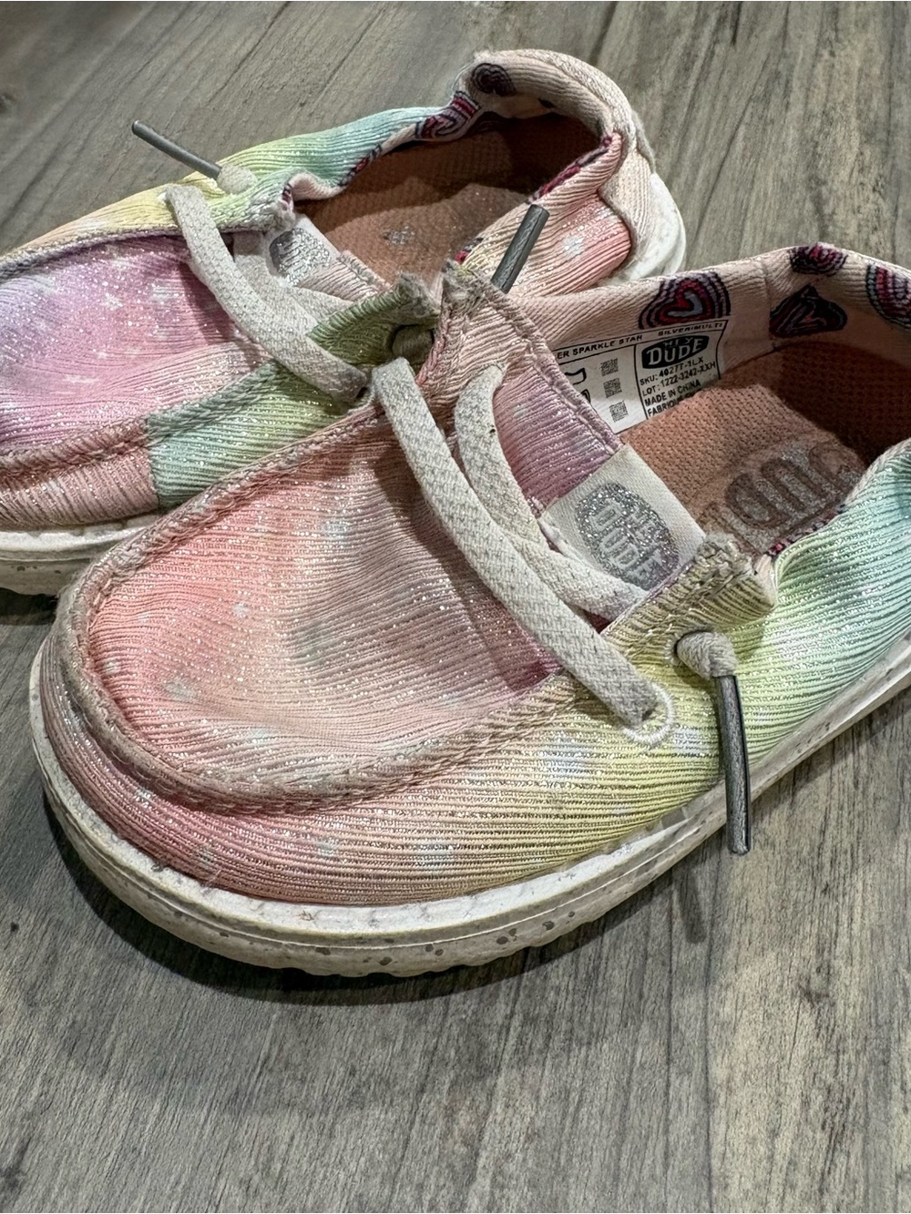 Hey Dude Wendy Toddler Sparkle Star Rainbow Tie Dye Shoes Size K5